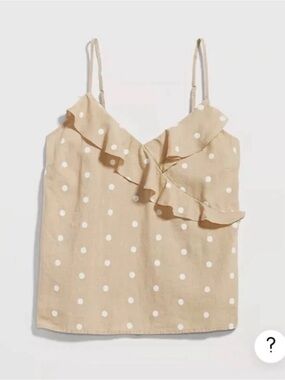 Old Navy Ruffle Linen Blend Tank Top Womens XL Cami Adjustable Straps Polka Dot
